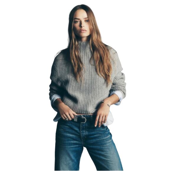 NWT Madewell Merino Wool Pointelle Mockneck Sweater Heather Gray S - Picture 1 of 7